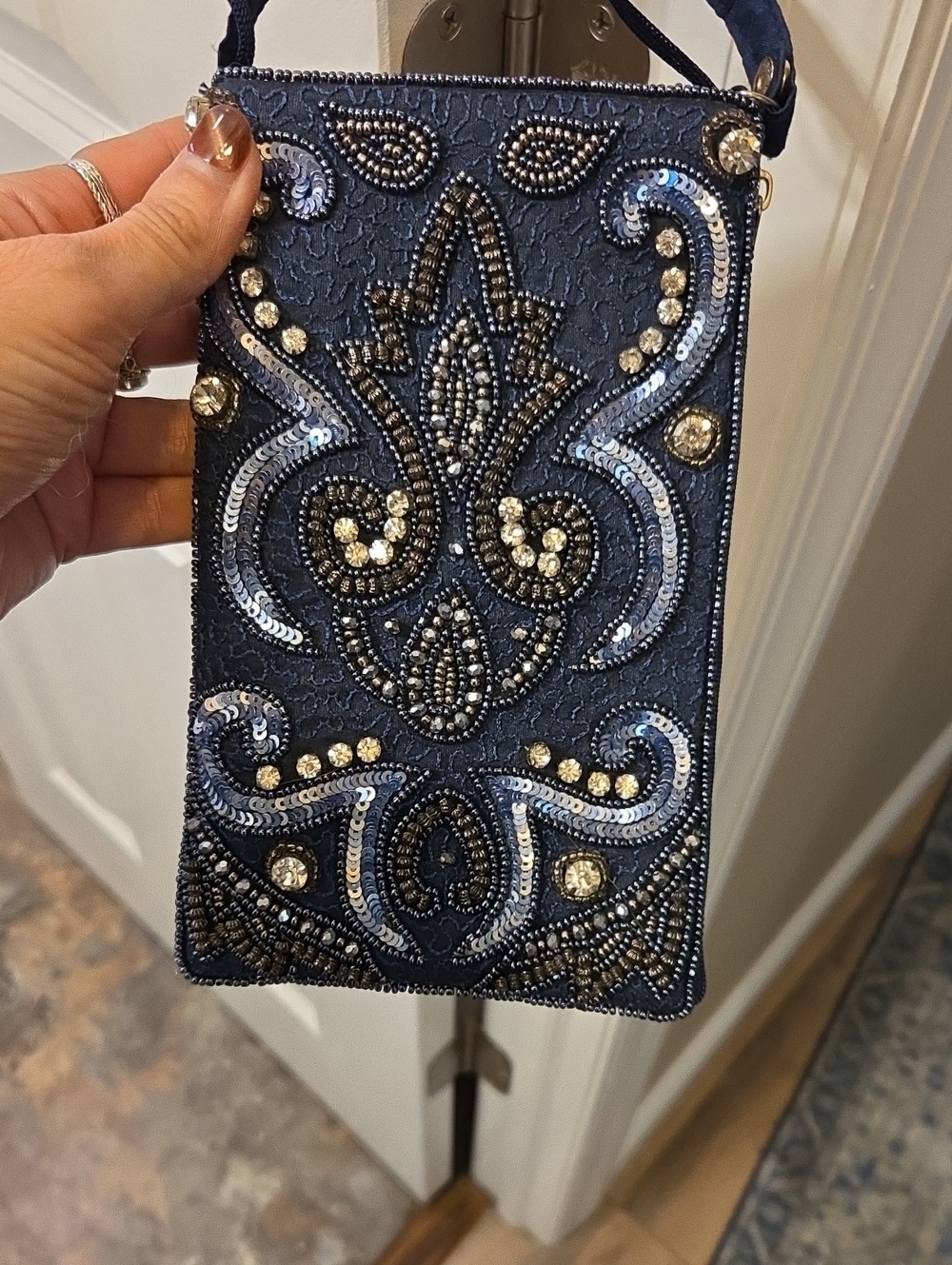 Navy Beaded Embellished Phone Crossbody